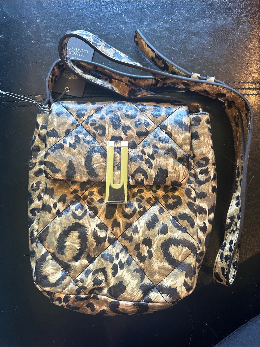 Vince Camuto Quilted Leopard-Print Crossbody - Brown/Black